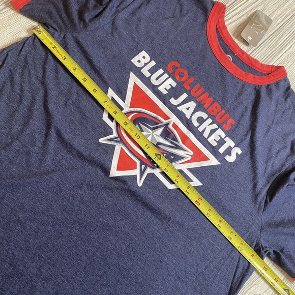 NHL Columbus Blue Jackets Logo Ringer Tee Men’s L Blue Soft Hockey CBJ NWT - Picture 6 of 9